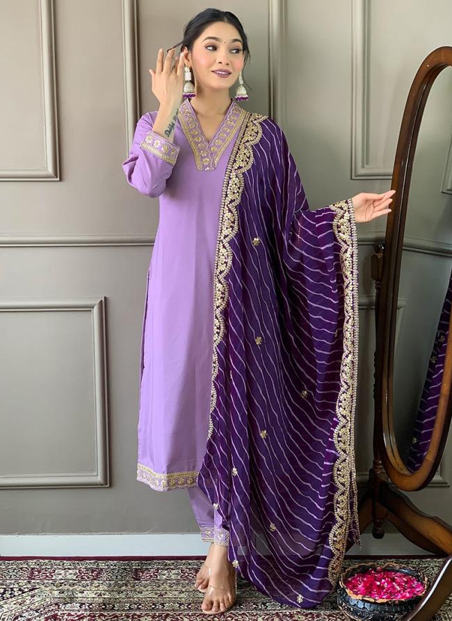 Viscose Silk Lilac Traditional Wear Sequins Work Readymade Straight Suit